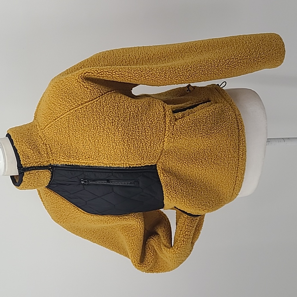 JoyLab mustard yellow & black fleece pullover sweater jacket shacket XS